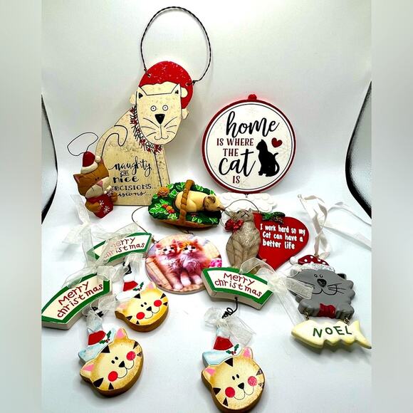 Cat ornaments, set of 10 - Picture 1 of 12